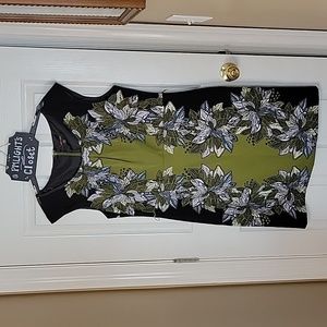 Voir Voir Dress 14 Black Olive Green White Floral Sleeveless Sheath
